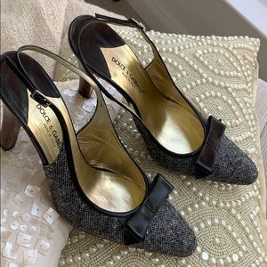 DOLCE & GABBANA Tweed Leather Sling-back Pumps
